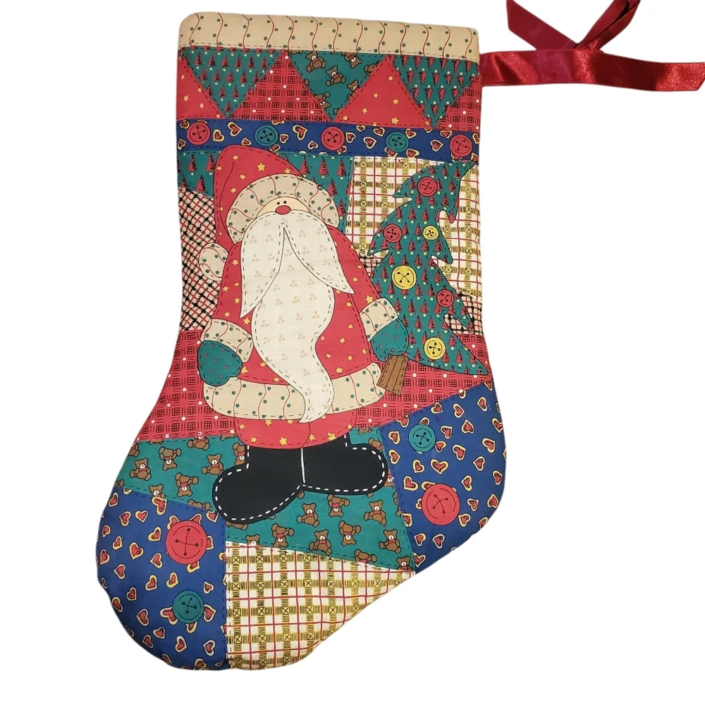 Vintage Cotton Padded Patchwork St Nicholas Santa Christmas Holiday 19